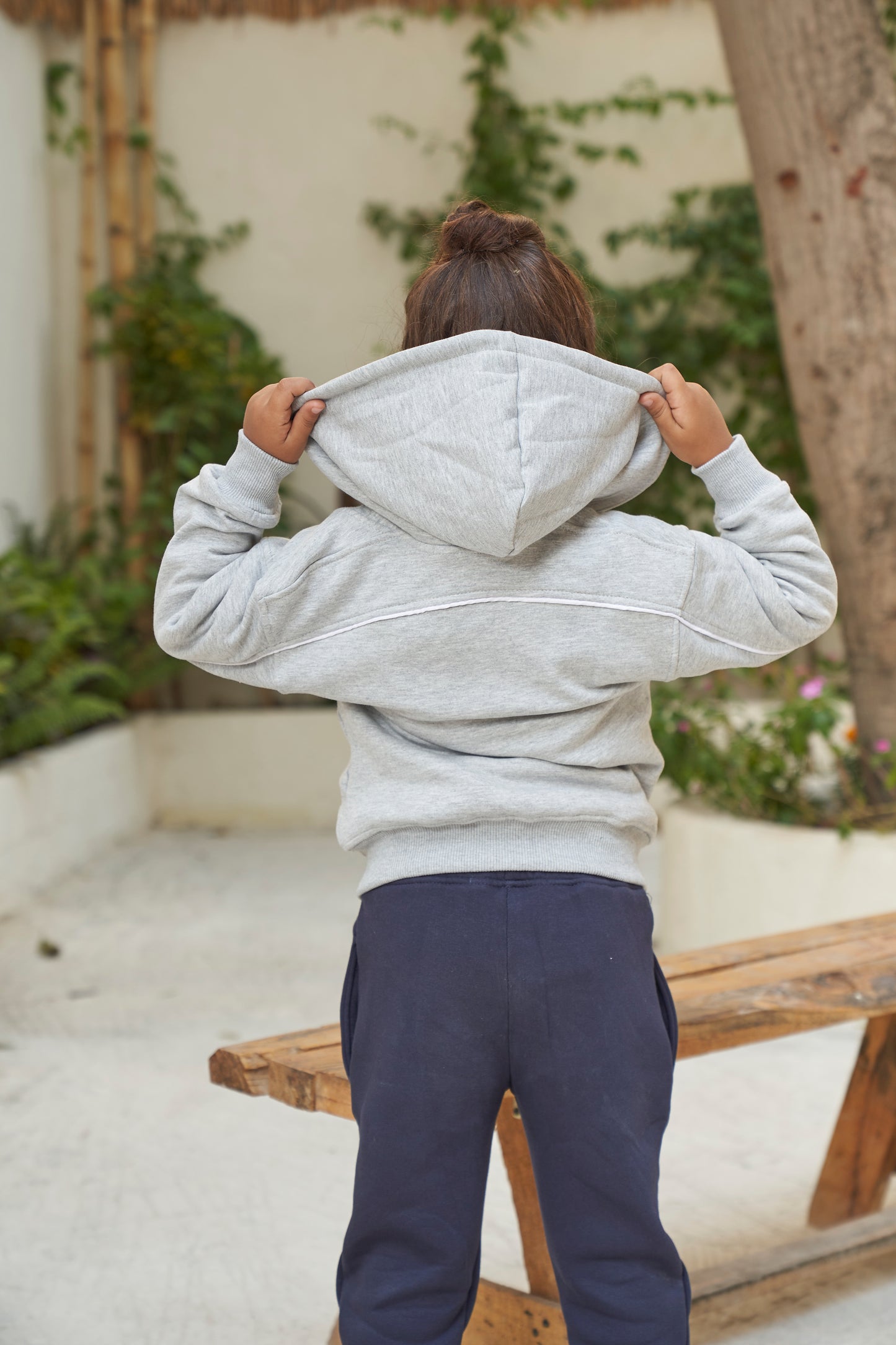 Stripe Line Zipper Hoodie- Grey (unisex)