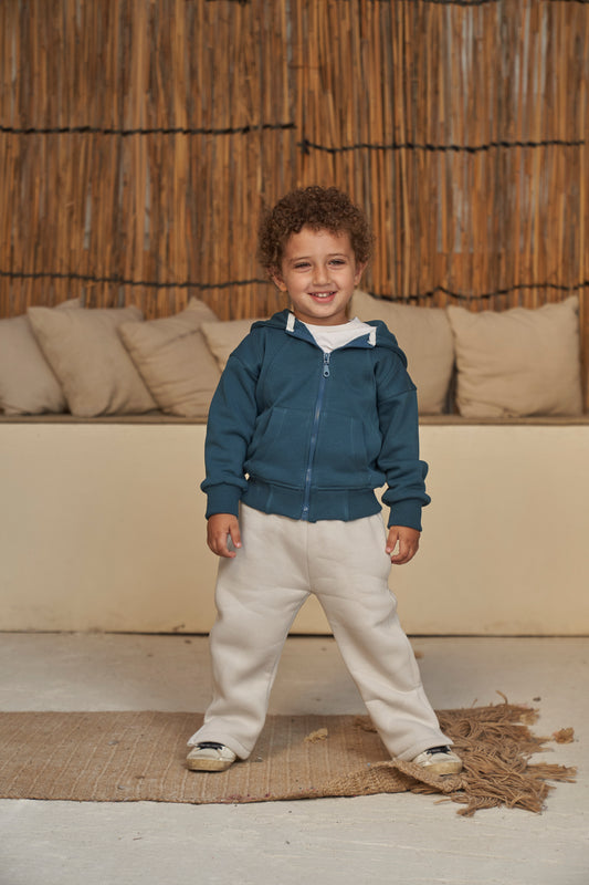 Stripe Line Zipper Hoodie- Petrol (unisex)