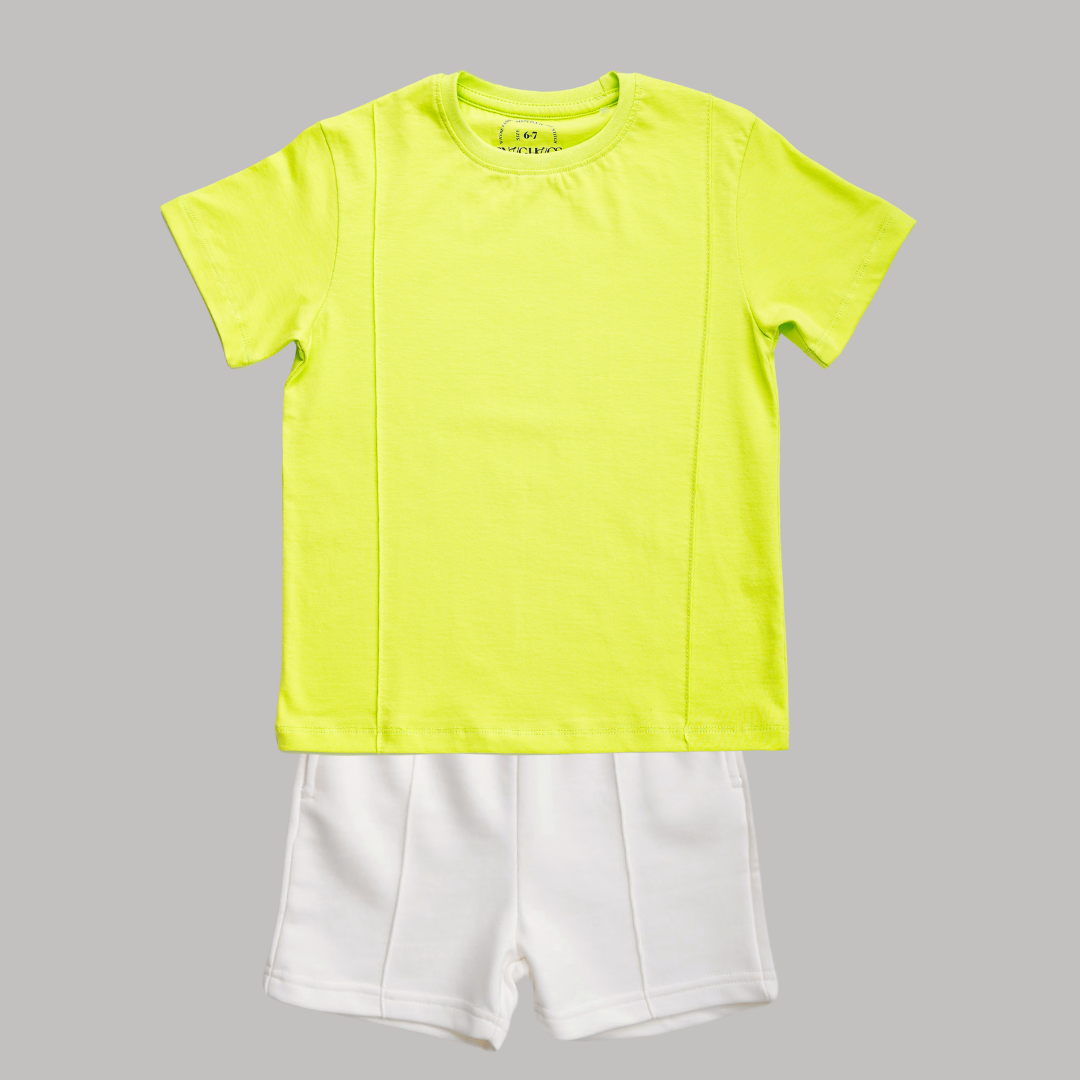 Double Stitched Boys Set (Lime Green X Off White)